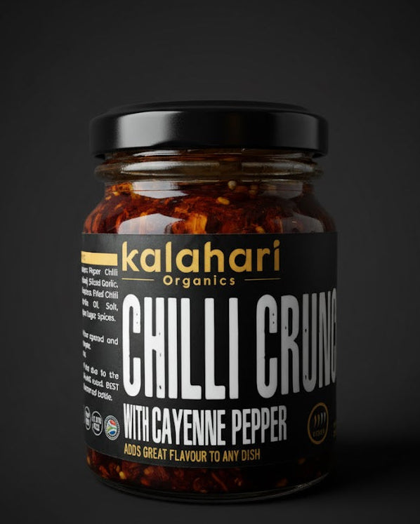 Kalahari Mini Crunch Sampler: 4x125g Chilli Crunch Oil & Variety Pack [Garlic, Cayenne, Jalapeno, Habanero]