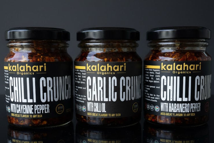Kalahari Discovery Trio Gift Set: 3x125g Chilli Crunch Oil & Variety Pack [Garlic, Jalapeño, Habanero]