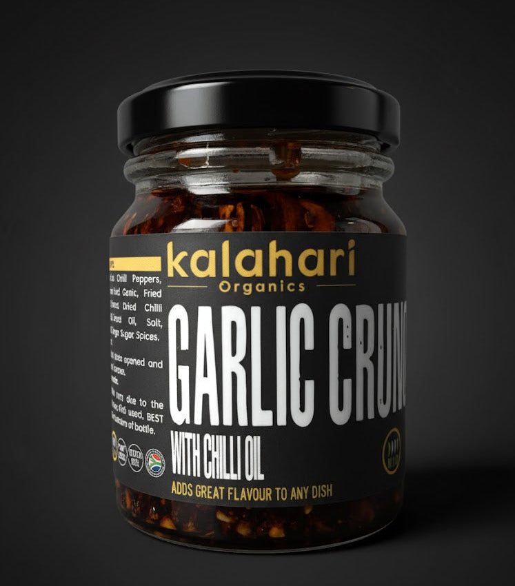 Kalahari Mini Crunch Sampler: 4x125g Chilli Crunch Oil & Variety Pack [Garlic, Cayenne, Jalapeno, Habanero]