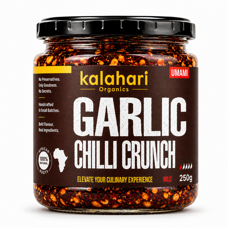 Kalahari Organics Garlic Chilli Crunch 250g jar