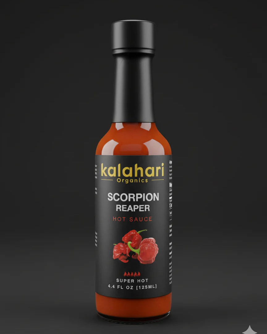 Kalahari Inferno Trio - 3x125ml Hot Sauce Gift Set & Variety Pack [Black Garlic Reaper, Scorpion Reaper, Triple Pepper Blend]