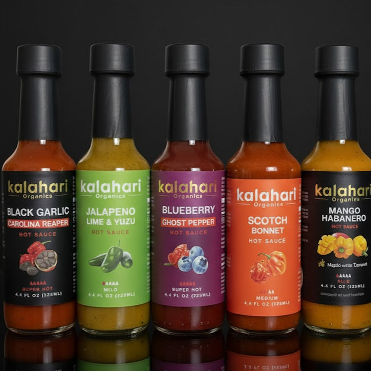 Kalahari Bomb Squad Collection: Match Day Edition - 3x125ml Hot Sauce Gift Set [5 Flavors: Jalapeño Lime, Mango Habanero, Blueberry Ghost & More]