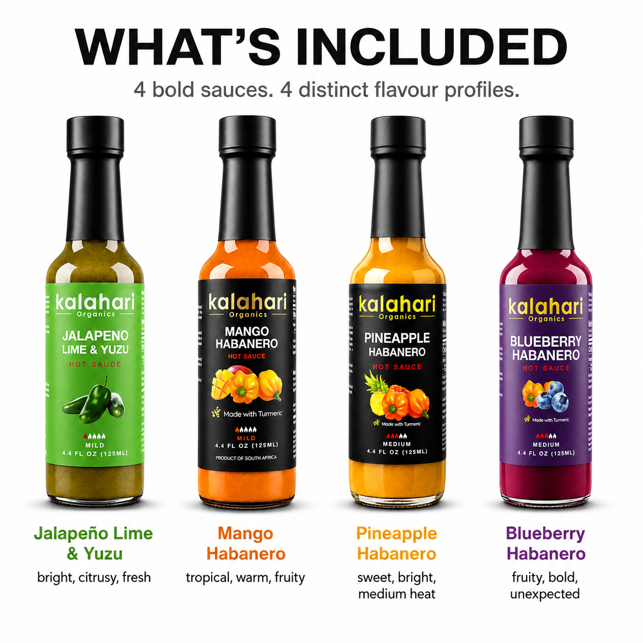 Kalahari Organics Hot Sauce Discovery 4-Pack