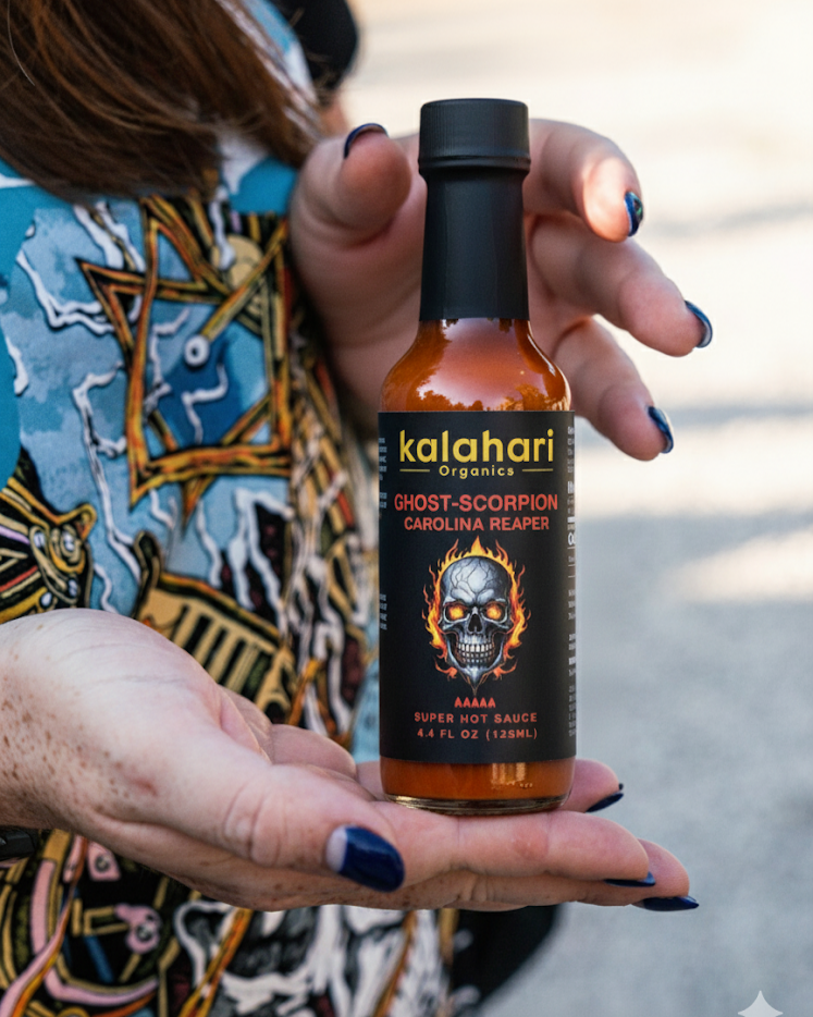 Kalahari Inferno Trio - 3x125ml Hot Sauce Gift Set & Variety Pack [Black Garlic Reaper, Scorpion Reaper, Triple Pepper Blend]